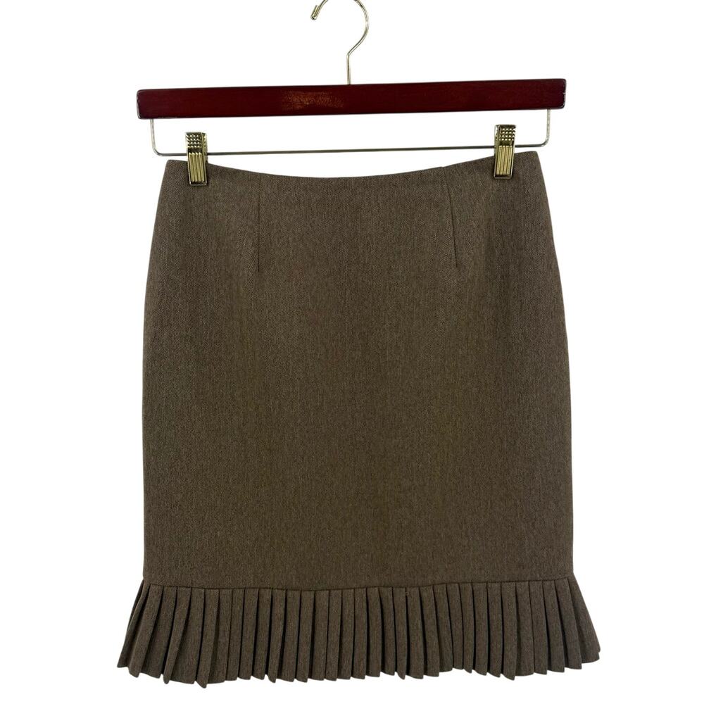 Larry Levine Womens Trumpet Skirt Size 4 Brown Herringbone Pleated Hem